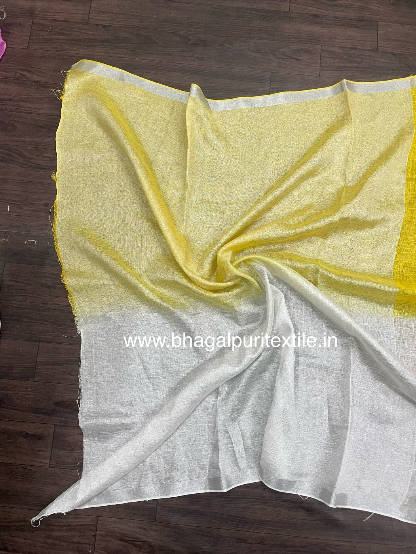 Sunlit Blossoms Linen White And Yellow Dual Color Hand Embroidered Saree (Search Code -1028)