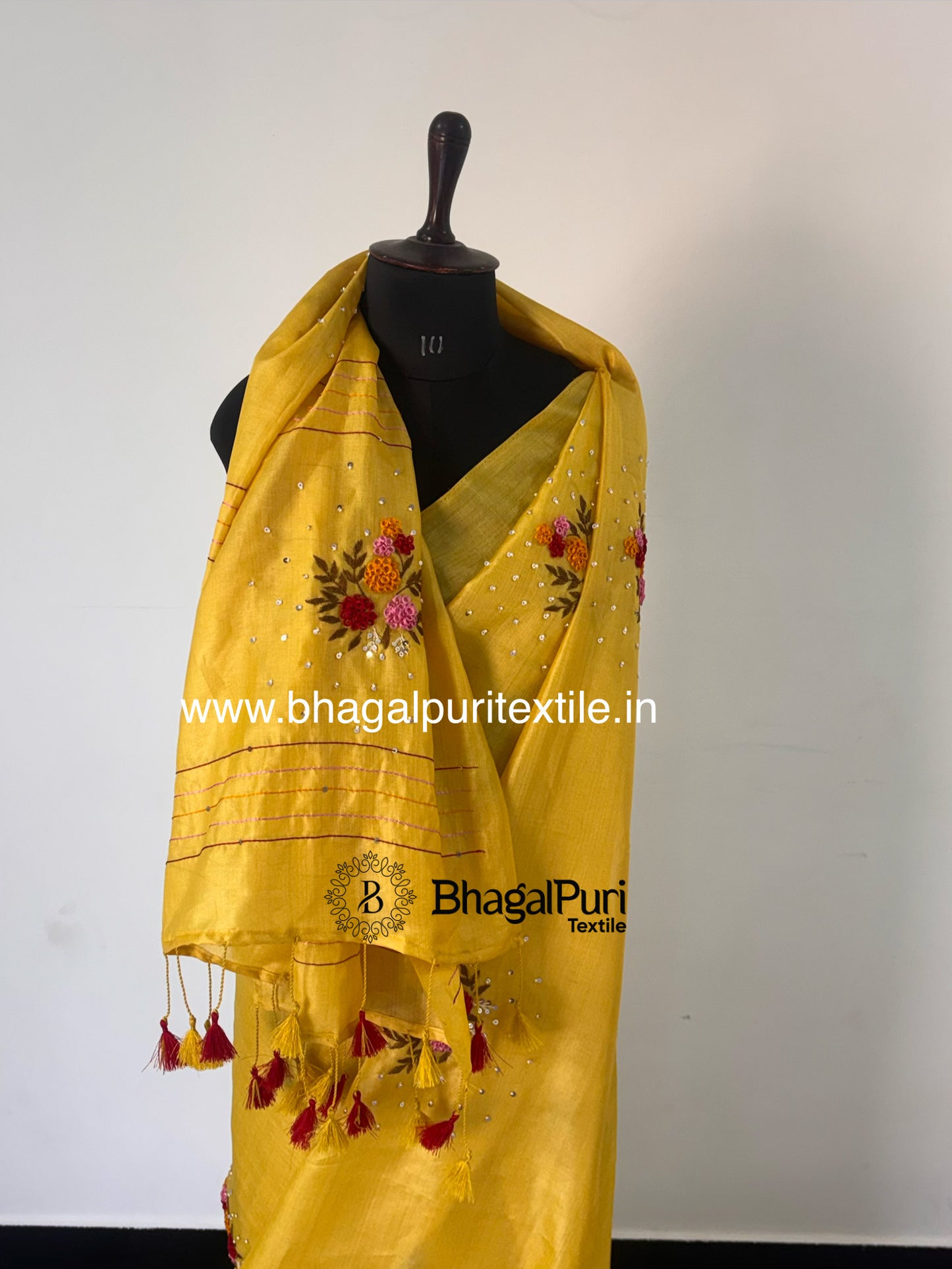 Golden Basant Yellow Pure Tussar Silk Designer Saree (Search Code-10168)