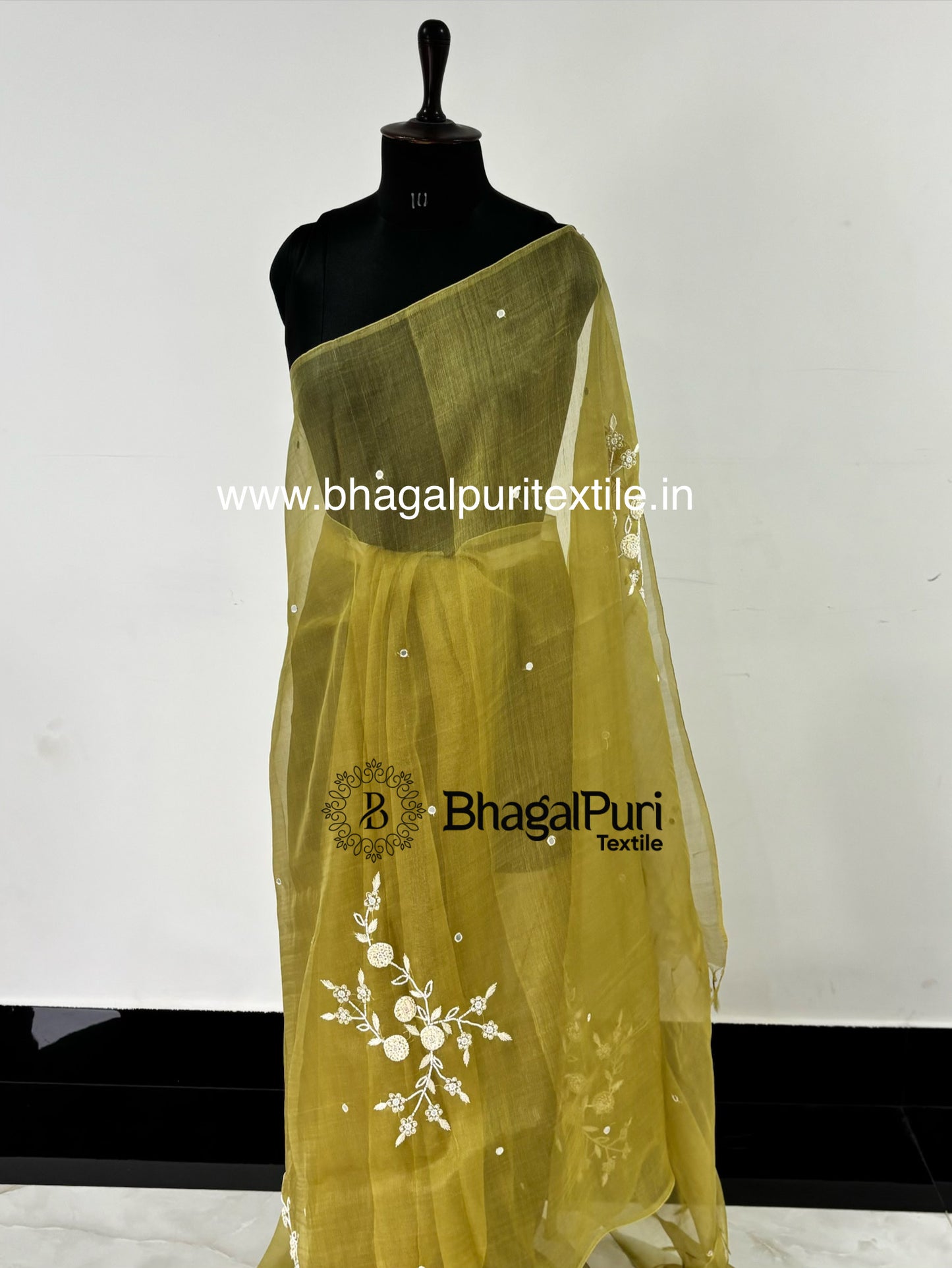 Royal Luxar Gold Hand-Beaded Organza Saree (Search Code-1046)