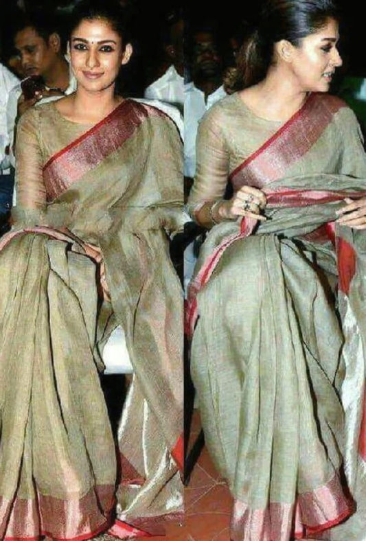 Ash Grey Linen Saree (Search Code-10100)