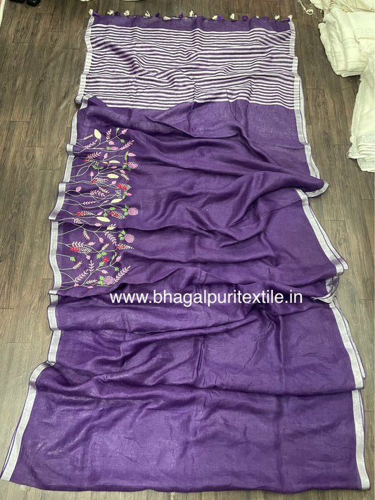 Regal Berry Handwoven Linen Saree (Search Code 1031)