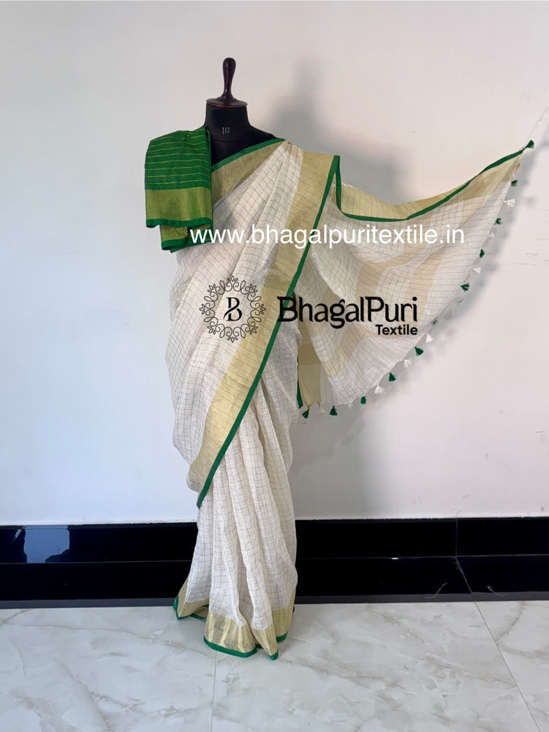 Onari – The Onam Charm Check Linen Saree (Search code-1092)