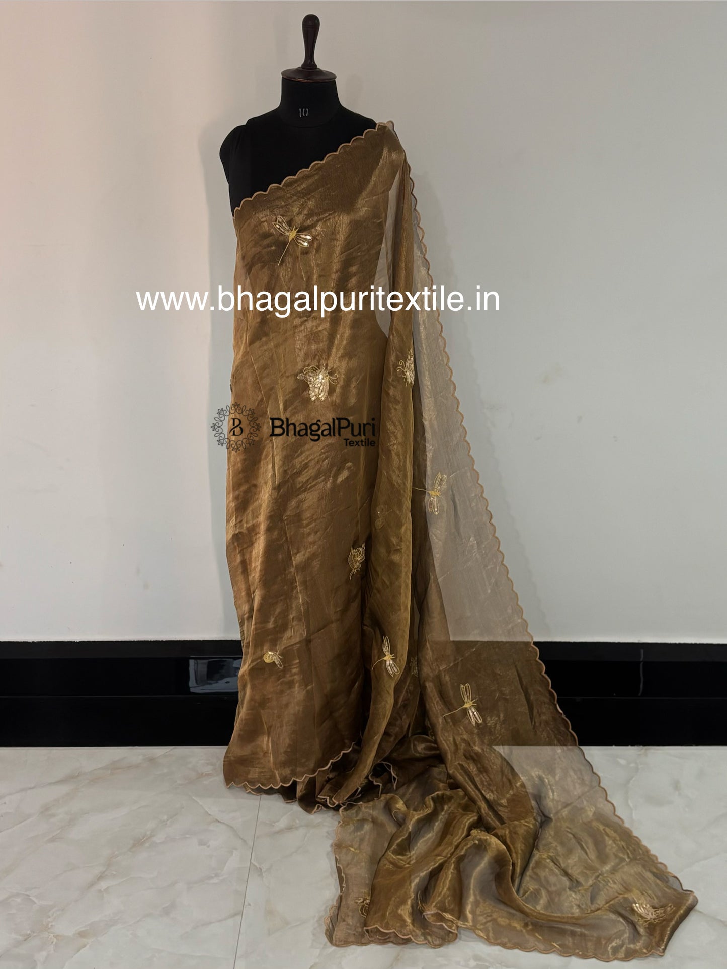 Celestial Wings Royal Butterfly Hand embroidered Tissue Silk Saree (Search code-1084HE)