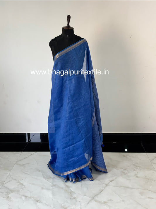 Midnight Blue Weave Silk Linen Saree With Running Blouse 1M (Search Code-1077)
