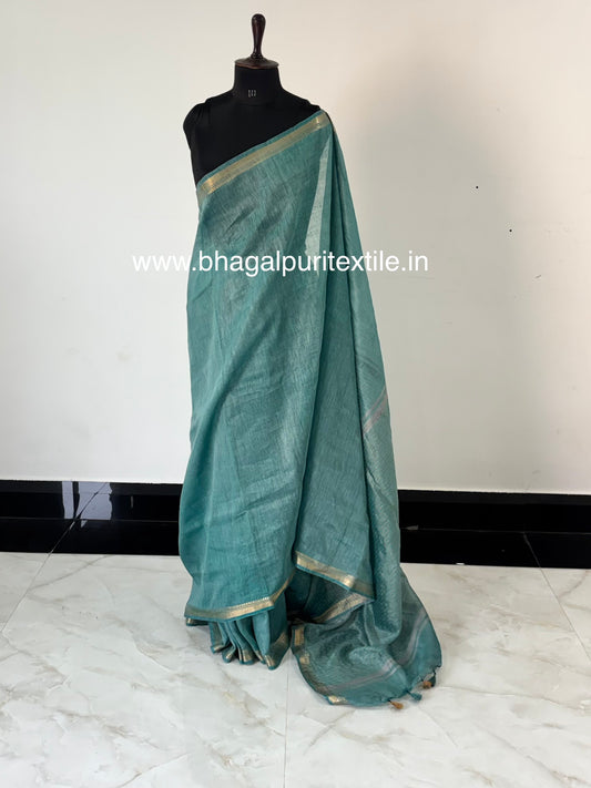 Beetle Green Moonlit Weave Silk Linen Saree With Running Blouse 1M (Search Code-1077)