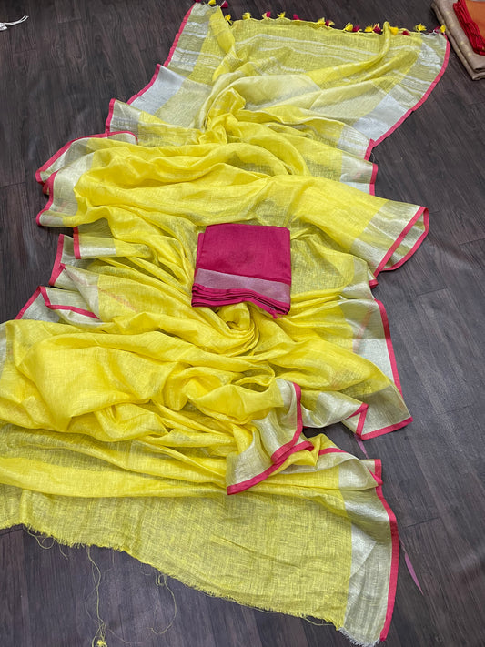 Nemo pila linen saree(Search Code-10121)