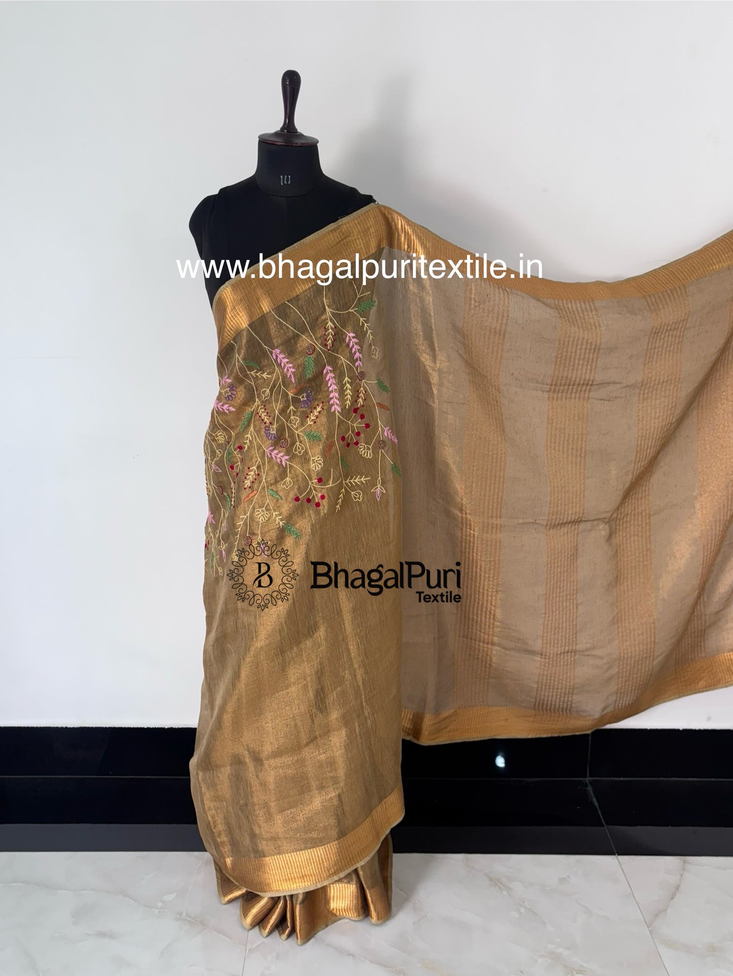 CopperGlow Handcrafted Tissue Saree With 1 m Work and Running Blouse 1m (Search code-10156).