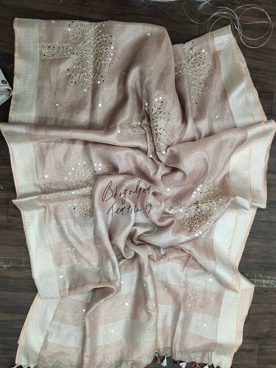 Tissue cutwork saree