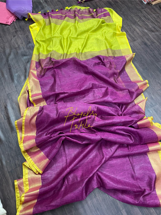 Platinate Purple Yarn Dye Linen Saree(Search Code-10119)