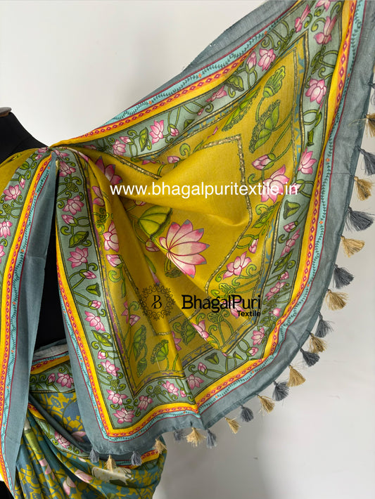 Classic Petal Pure Tussar Silk Digital Print Saree(Search Code-10161)