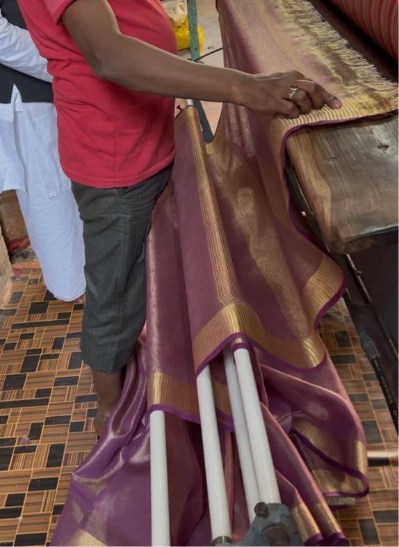 Copper Tissue Linen Saree (Search Code-1014)
