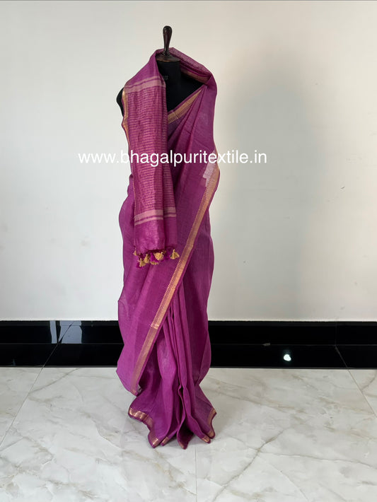 Raspberry Royale Silk Linen Saree With Running Blouse 1M (Search Code-1077)