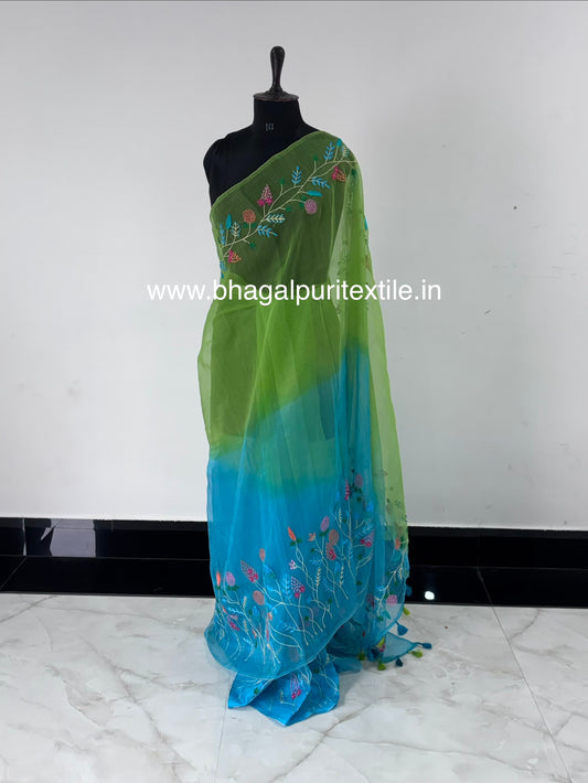 Meher Green Firoza Full Handwork Saree (Search code -F1016)