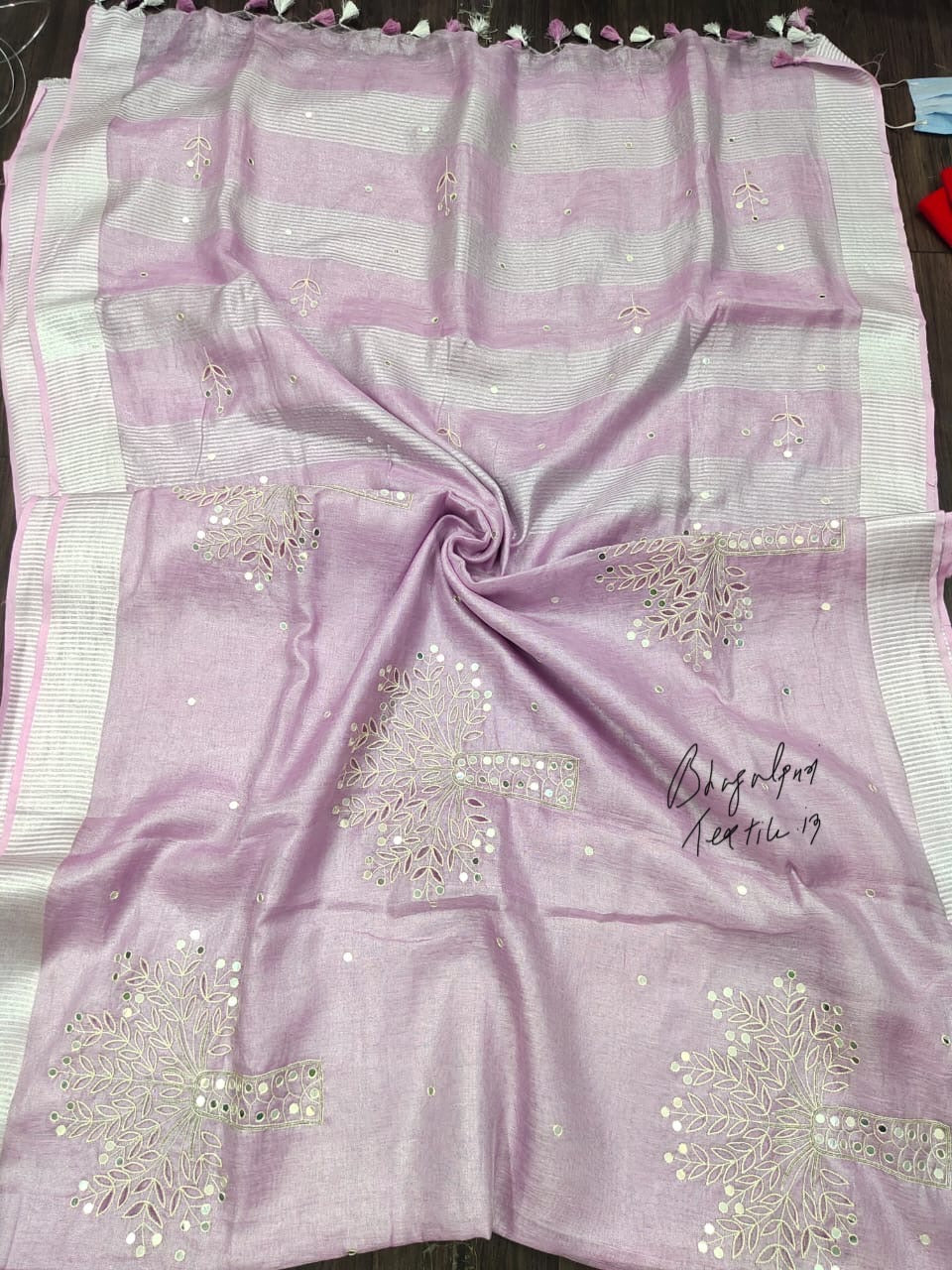 Tissue cutwork saree