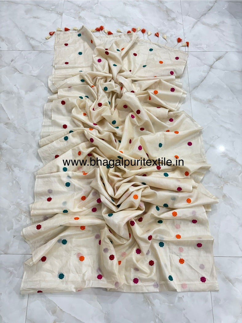 Tussar Silk Flower Buta Embroidered saree (Search Code -1065)