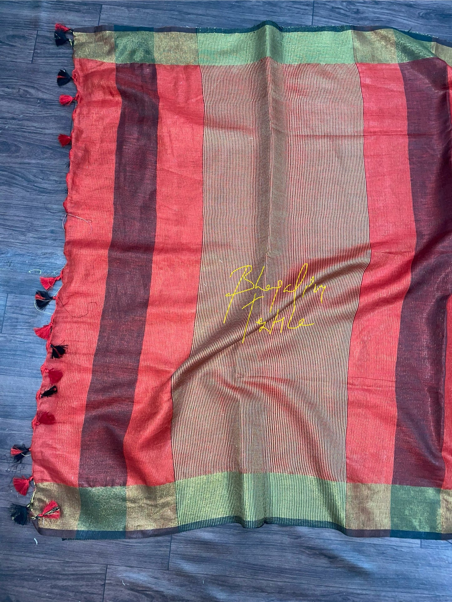 Dark Red Linen Saree (Search Code -1061)