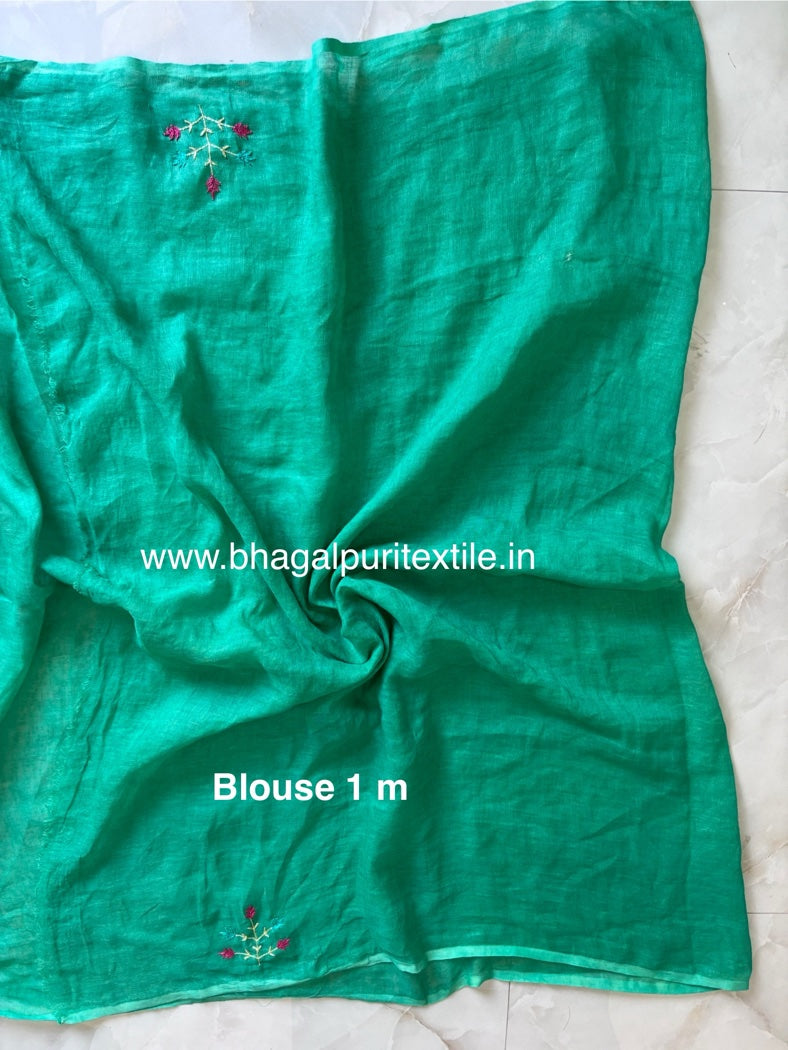 Meher-e-Zamin Linen Hand Embroidery Saree with Running Blouse 1 m (Seach code-1081)