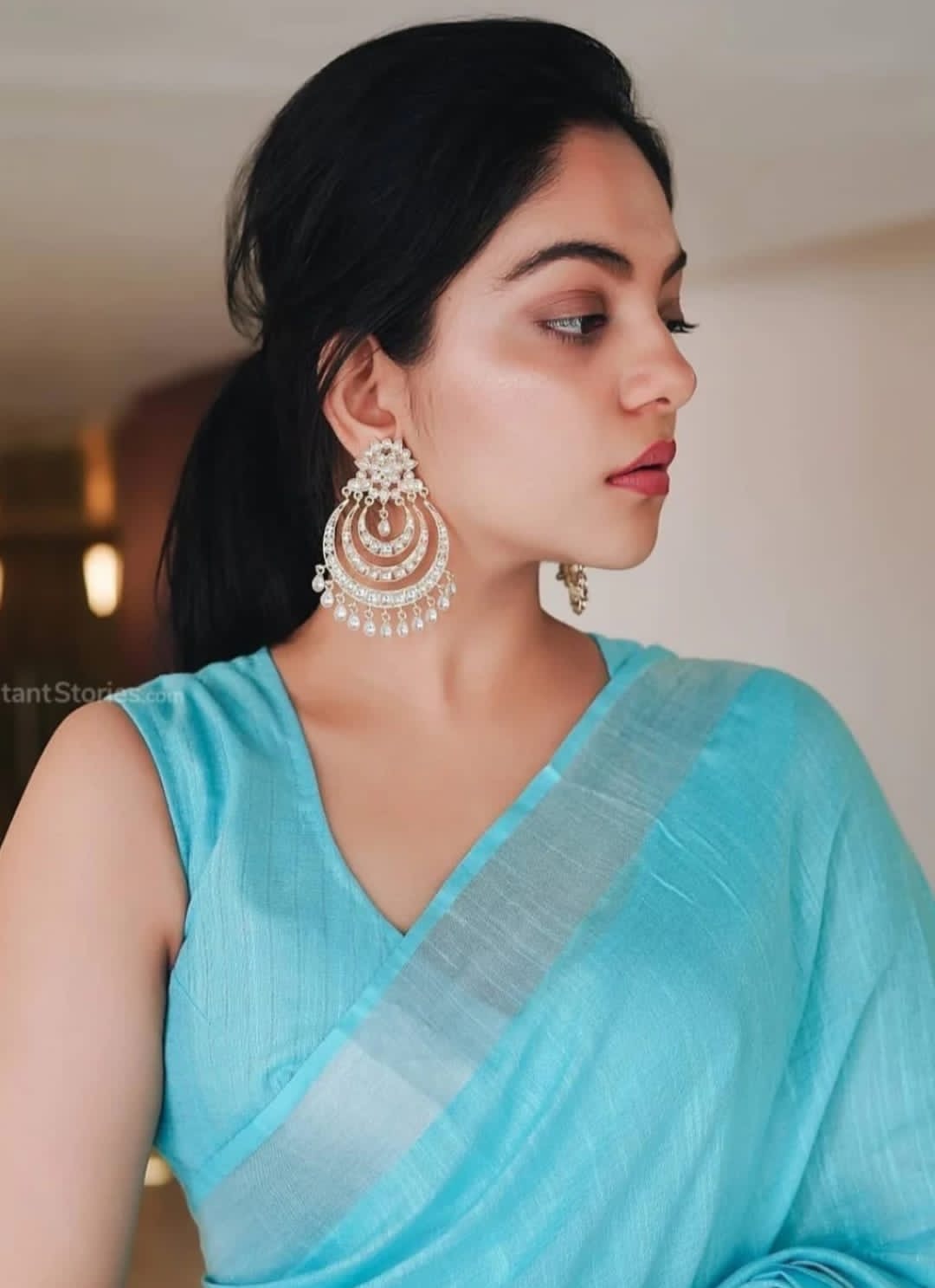 Fountain Blue Linen Saree(Search Code-10129)