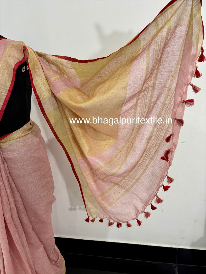 Blushvara Linen/Linen Rose pink Saree (Search code-1076)