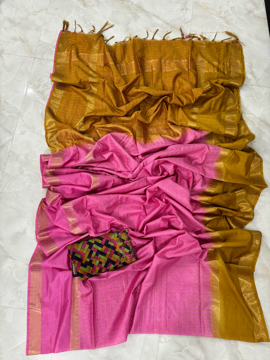 Mangalgiri Cotton Silk Saree With Printed Blouse(Search Code-10153)