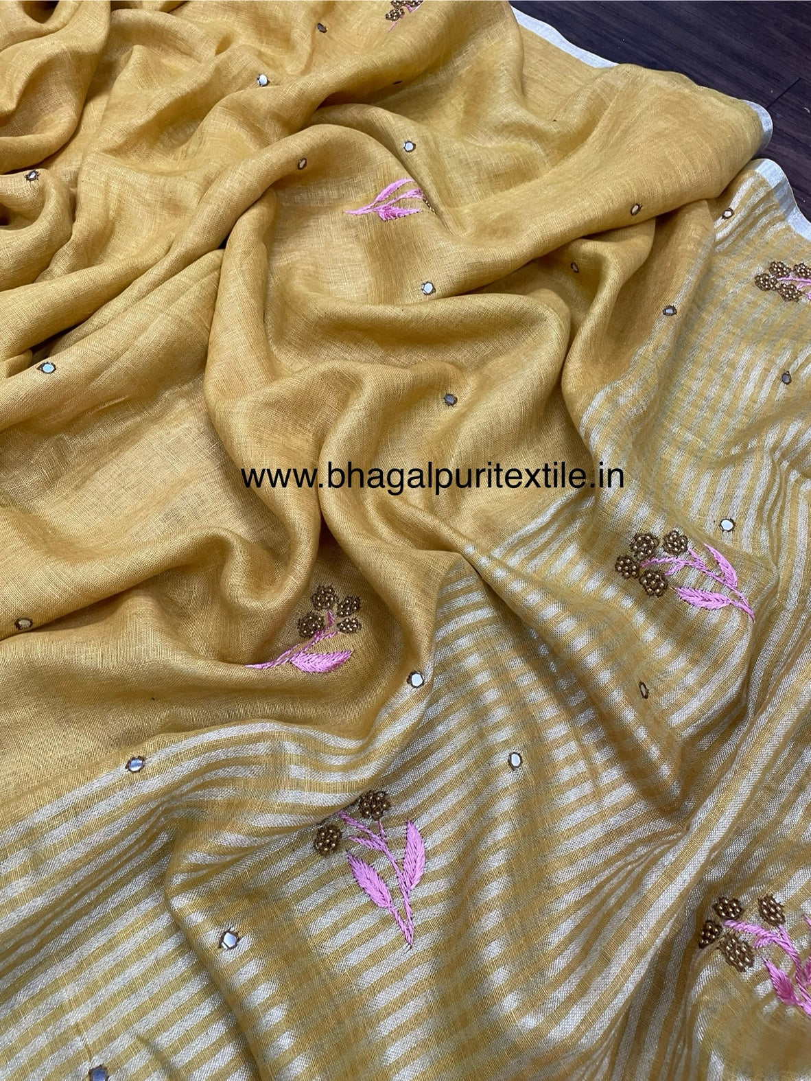 Haldi Linen Embroidery Saree