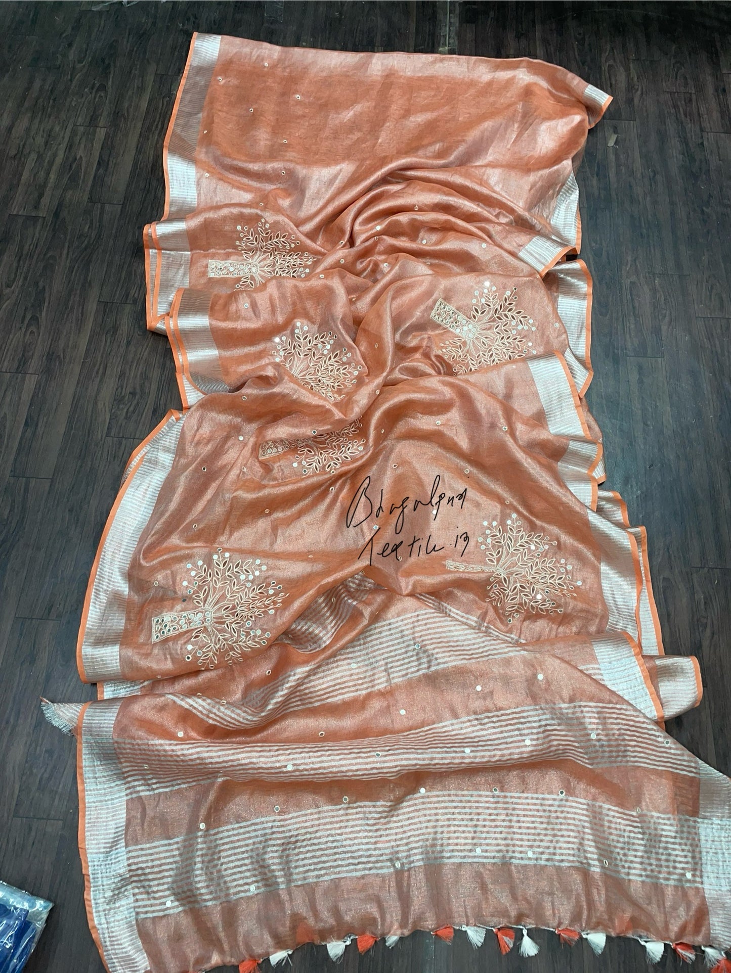 Tissue cutwork saree