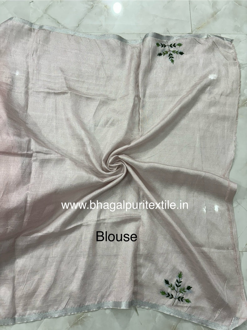 Rose Petal Hand Embroidered Linen Saree (Search Code-1044)