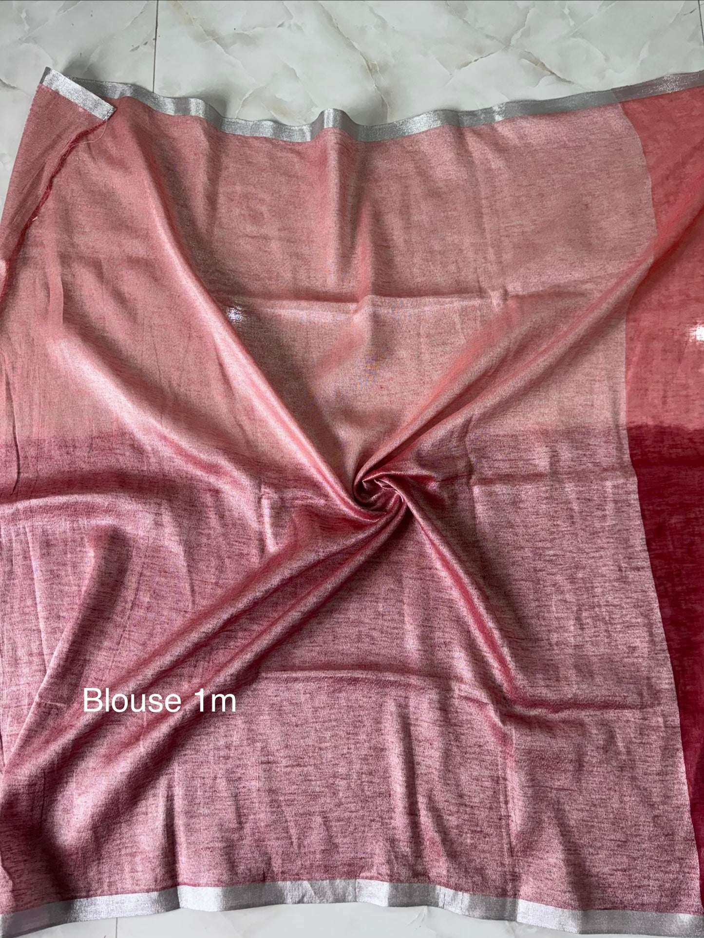 Dual Tone Linen Hand Embroidered Saree in Rose Red & Peach (Search code-10177).