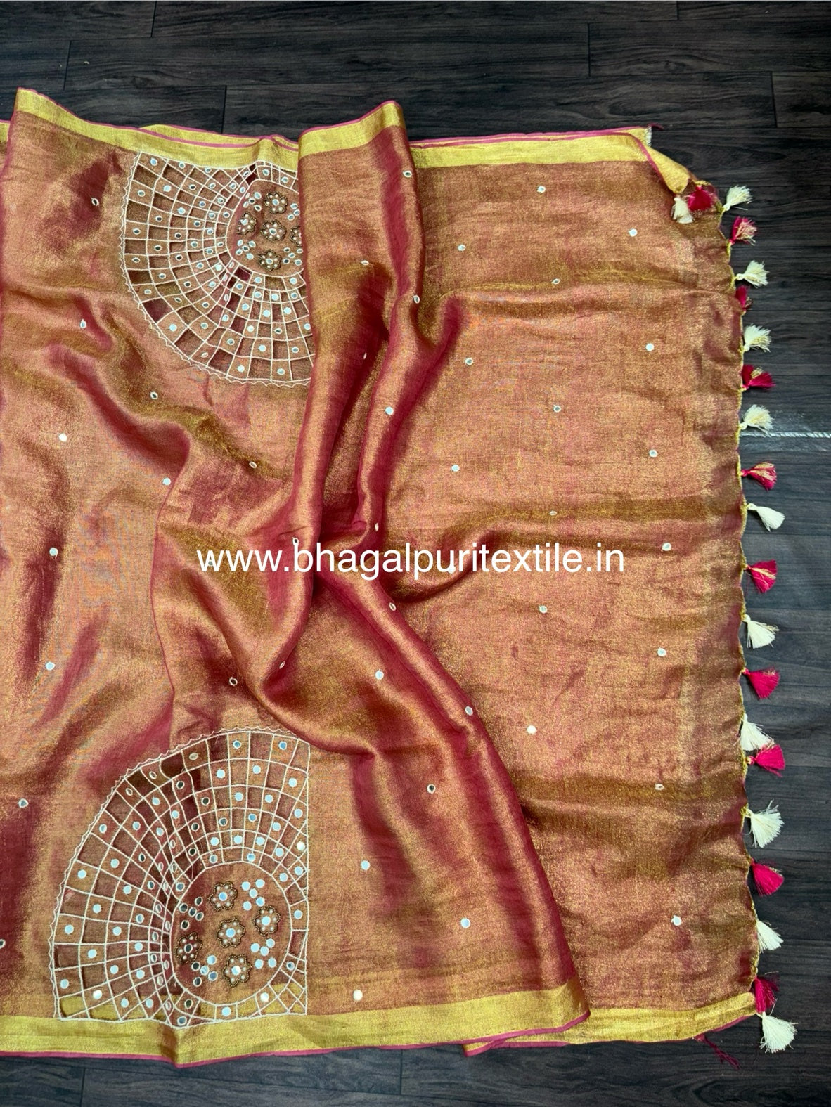 Tissue Linen Cutwork Saree (Search Code-1038)