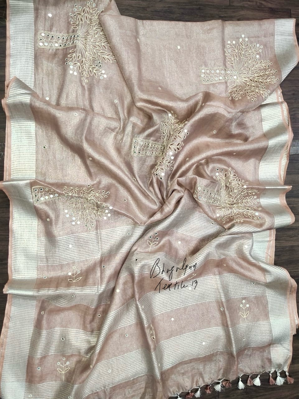Tissue cutwork saree