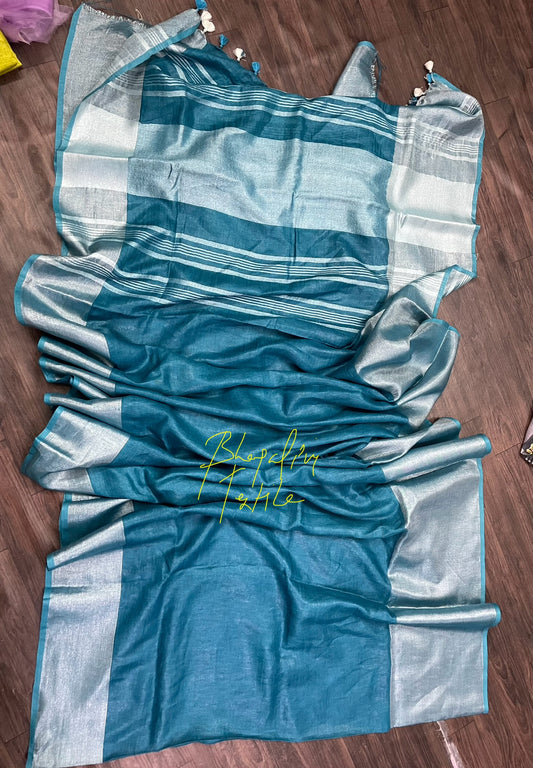 Linen Maha Pad Saree Silver(Search Code-10120)