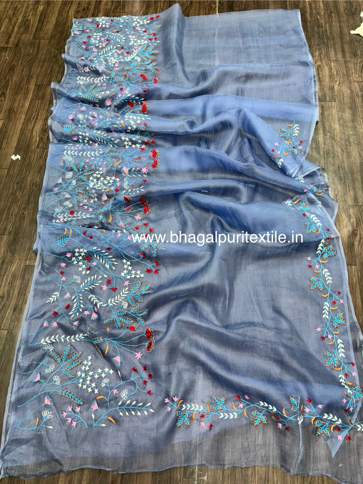 Azure Breeze Organza Silk Hand Embroidered Saree (Search Code :-1024)