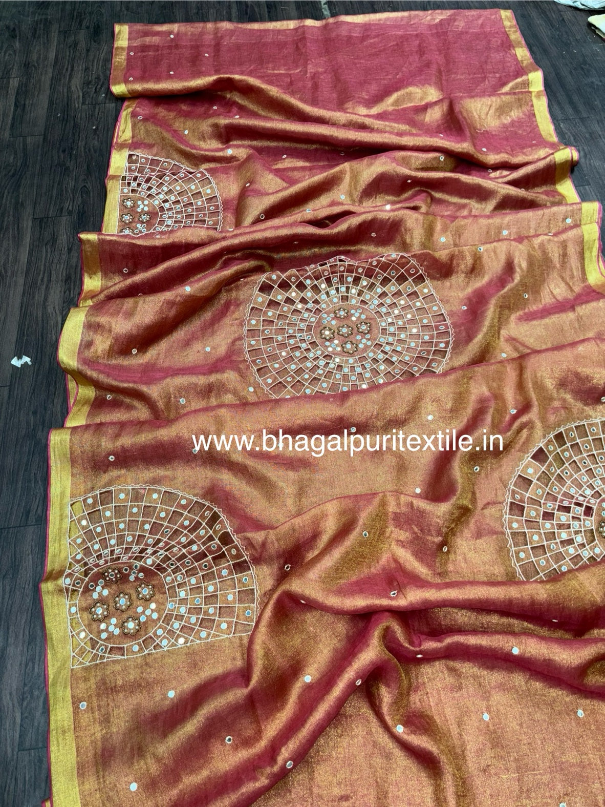 Tissue Linen Cutwork Saree (Search Code-1038)