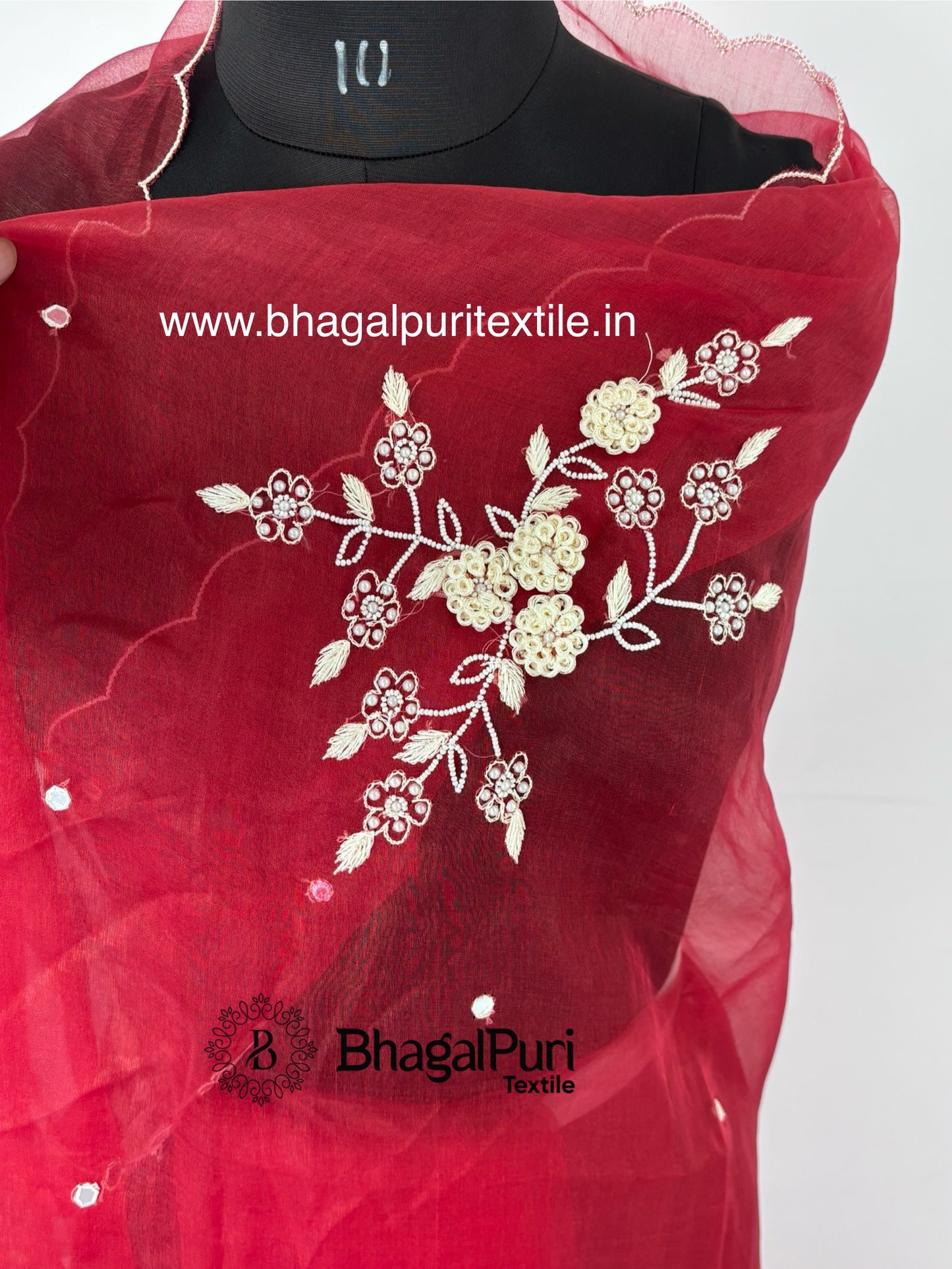Modern Festive Organza Saree with Hand Embroidery & Beads With Running Blouse Pcs 1m (Search Code- 1046)