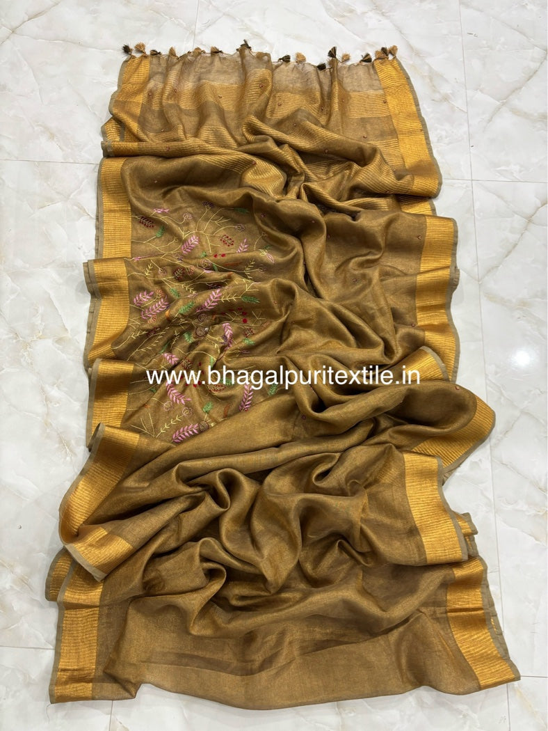 Customized Copper Handwork Tissue Linen Saree (Search code -1065)