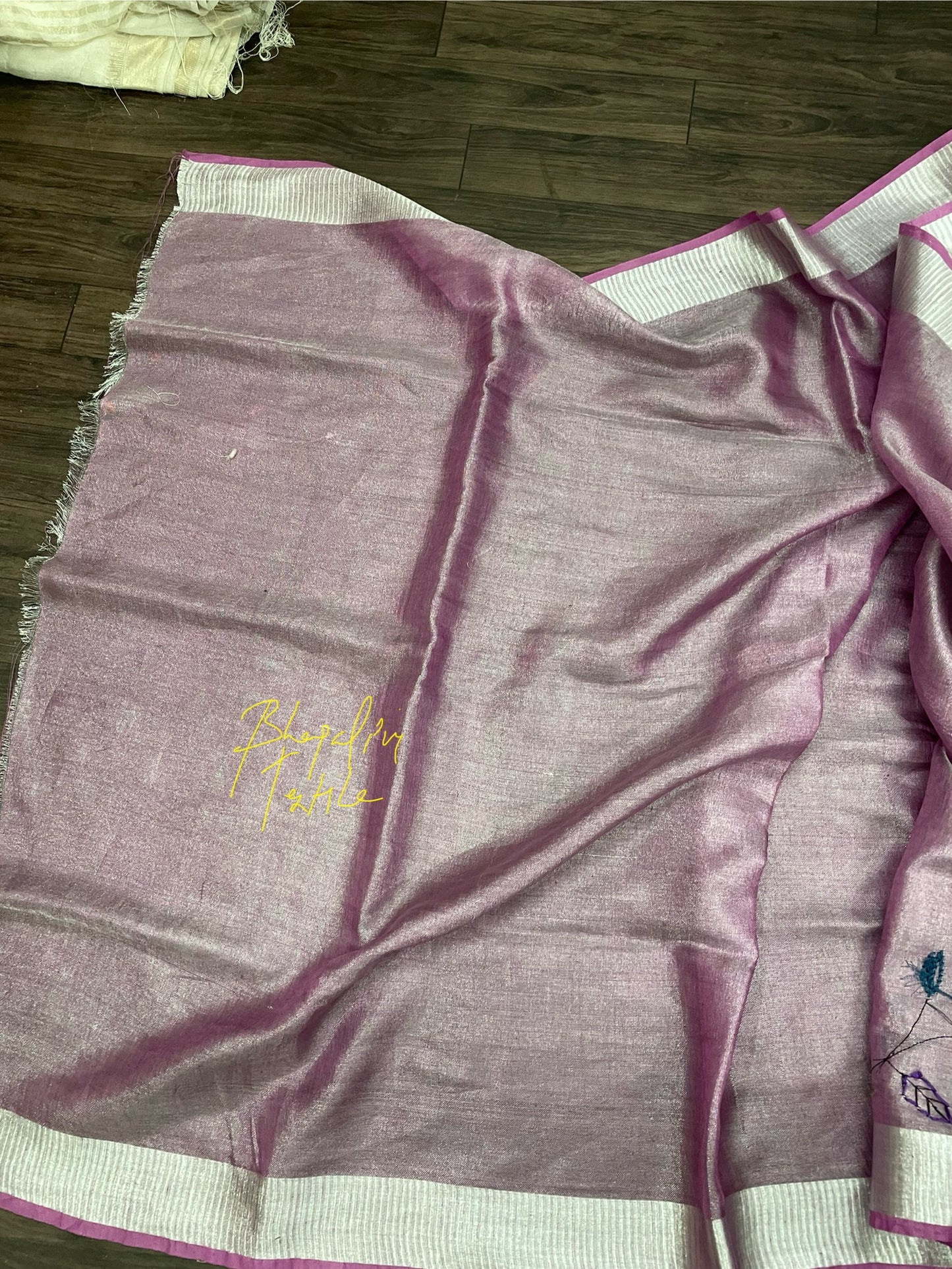 Tissue Linen Fenchknot Hand Embroidered Saree Lavender (Search Code -10105)