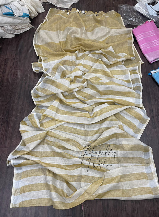 Khaki Linen Saree (Search Code-10116)