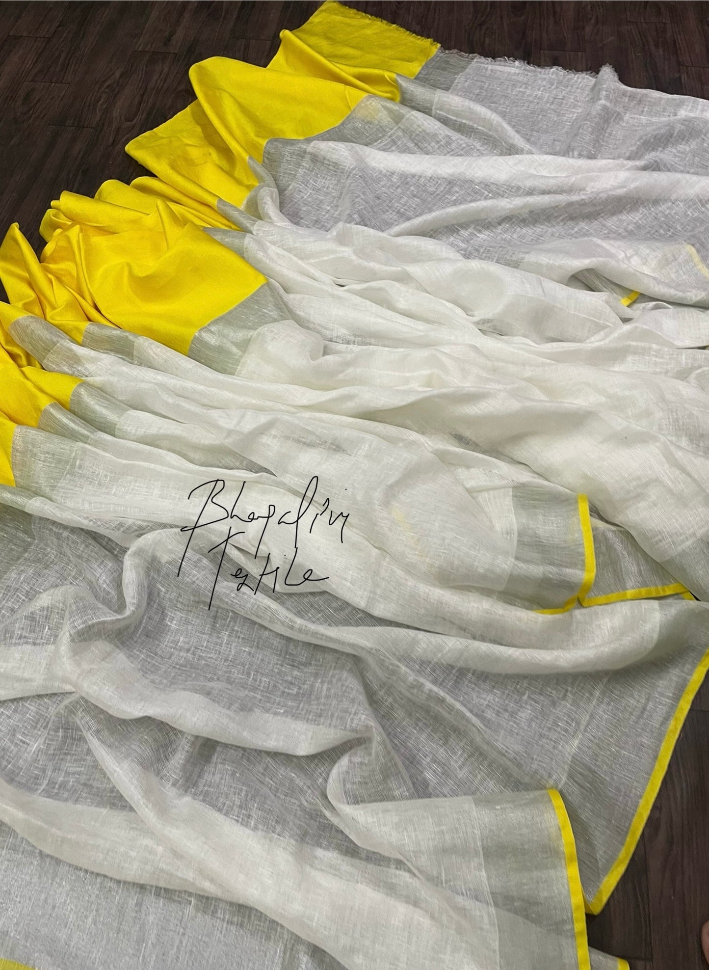 Maha paar yellow linen saree