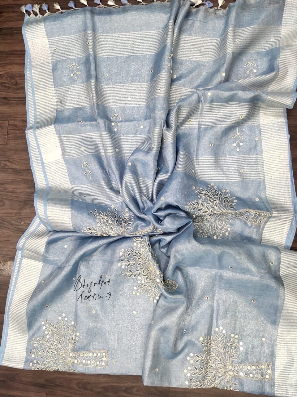 Tissue cutwork saree