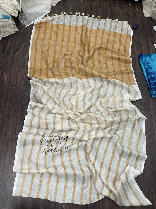 Linen Copper Stripes Saree(Search Code-10107)