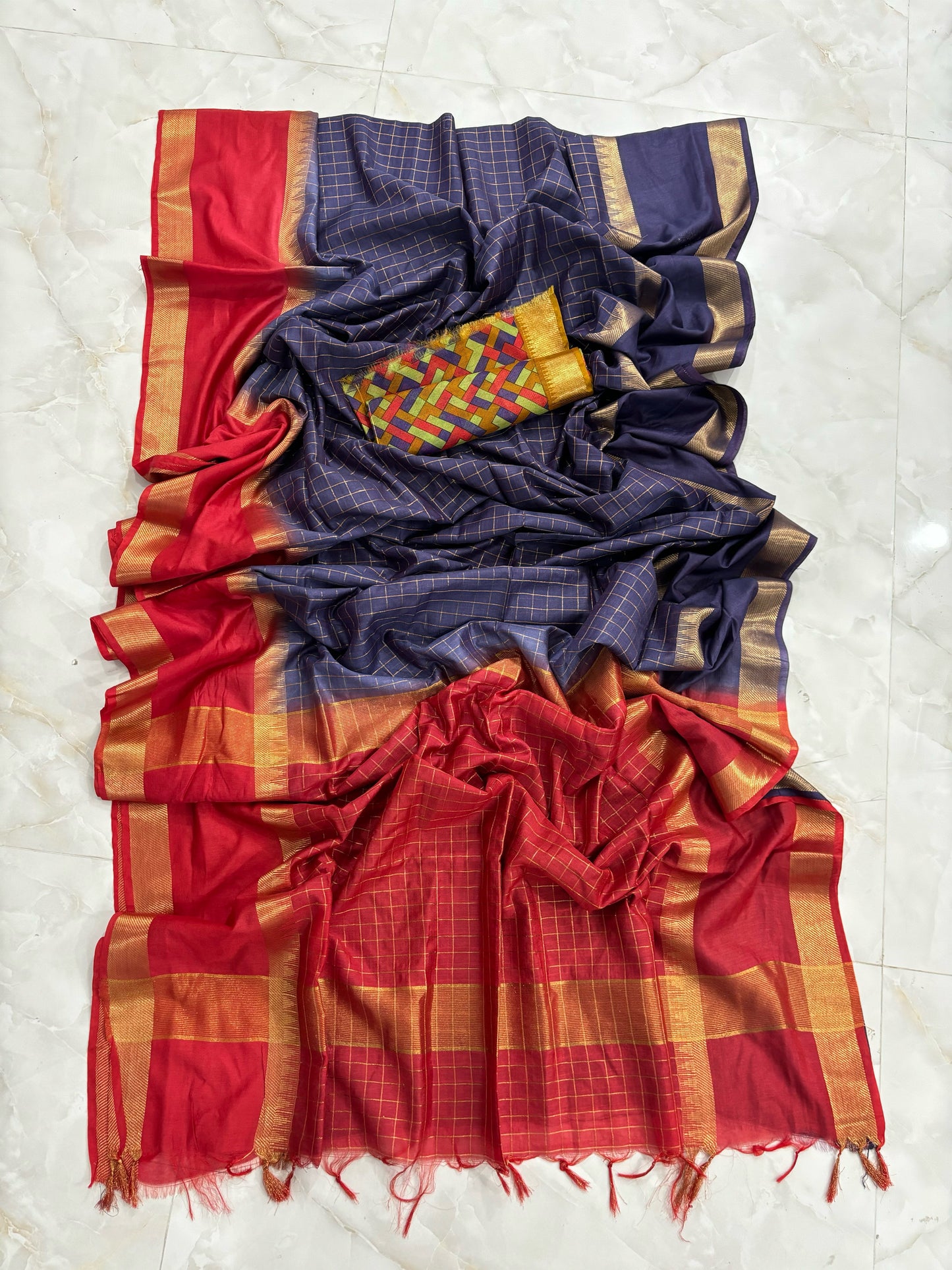 Mangalgiri Cotton Silk Saree With printed Blouse