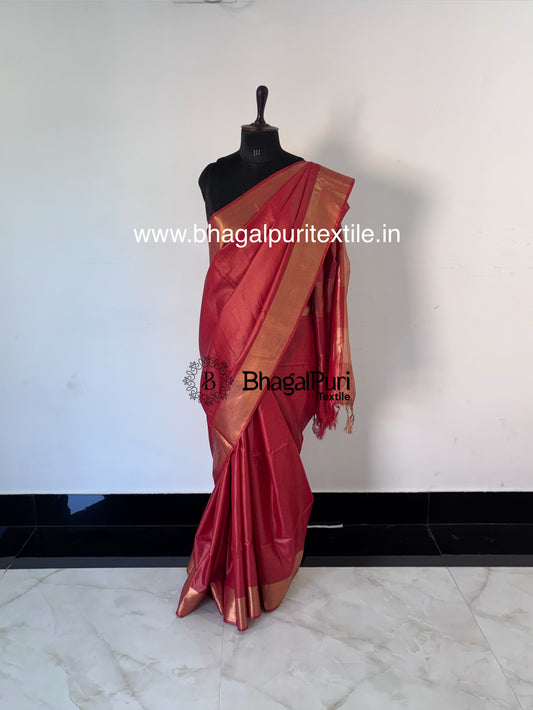 Raktika Red Velvet Tussar Tussar Saree With Running Blouse 1 m (Search Code-1039)
