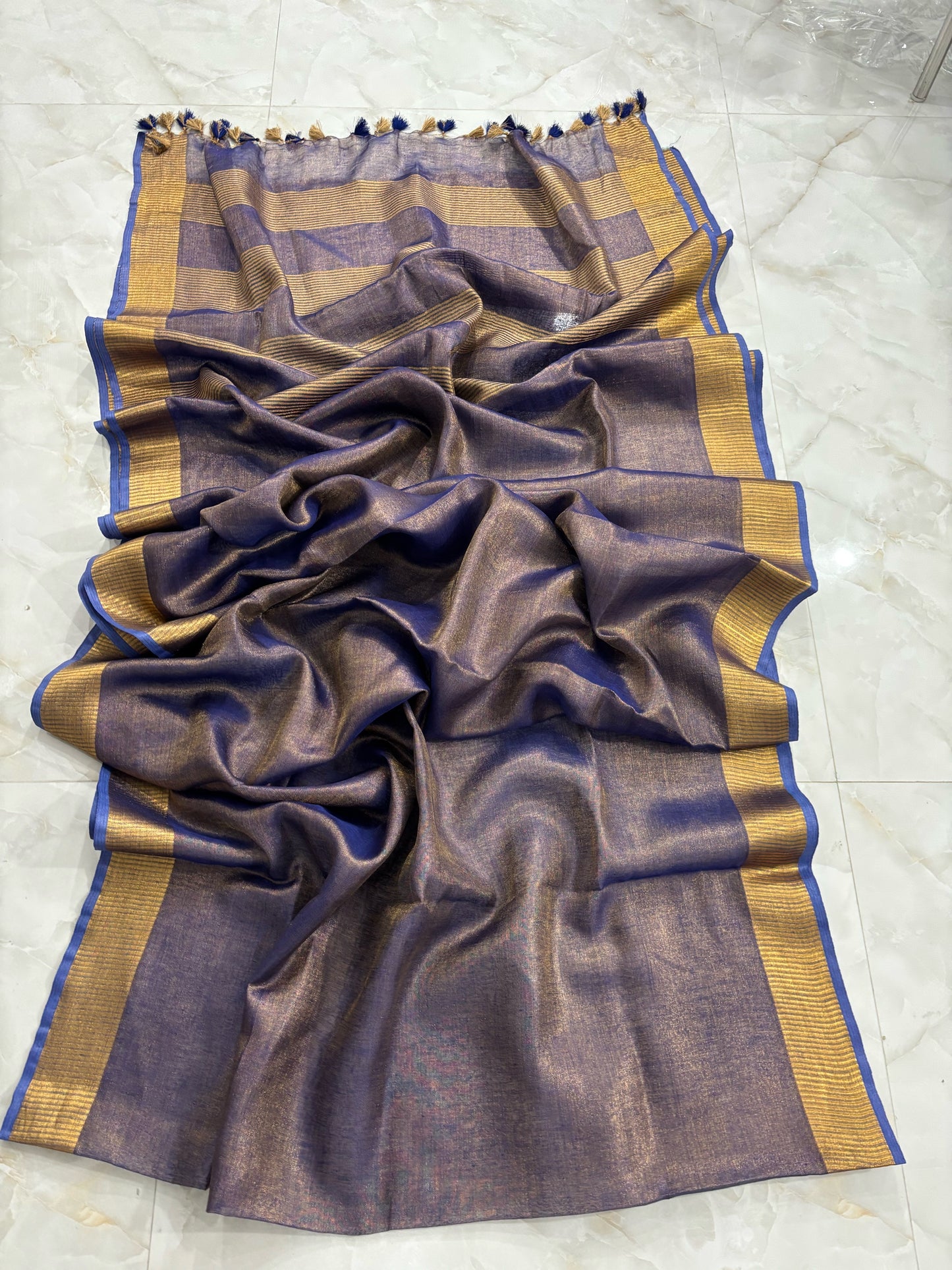 Copper Tissue Linen Saree (Search Code-1014)
