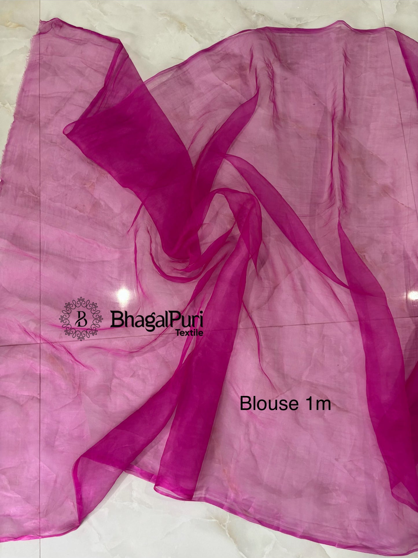 Gulnaar Bloom Magenta Pink Organza Handwork Saree with Floral Sequins & Scalloped Border (Search Code-10191).