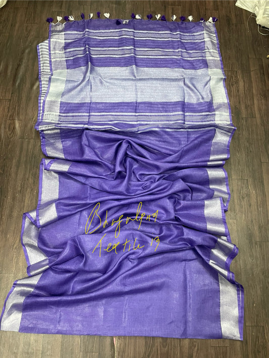 Linen Lavender plain saree(Search Code - 10106)