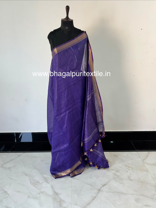 Purple Velvet Touch Silk Linen Saree With Running Blouse 1M (Search Code-1077)