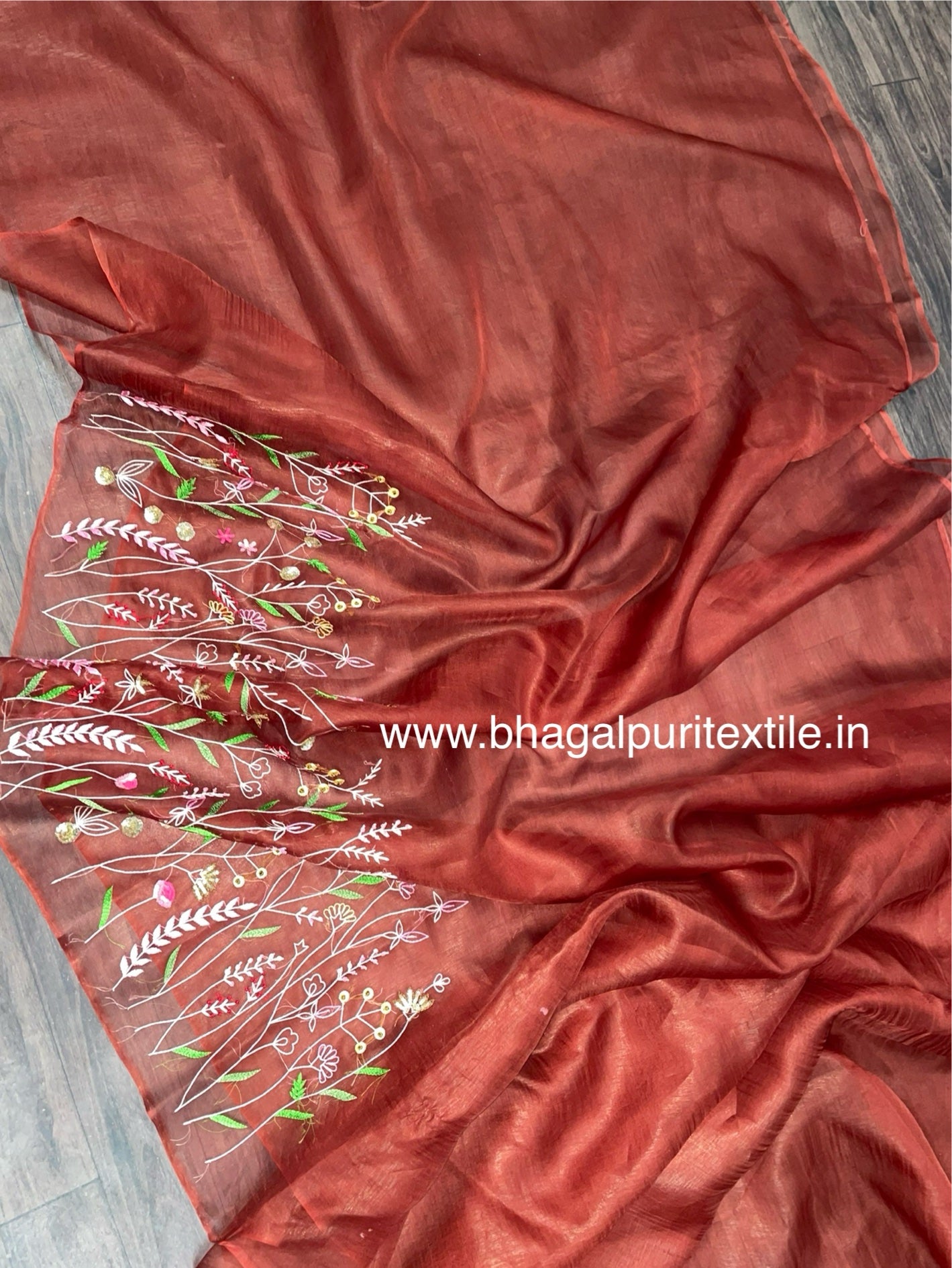 Organza Silk Hand Embroidered Saree (Search Code-1022)