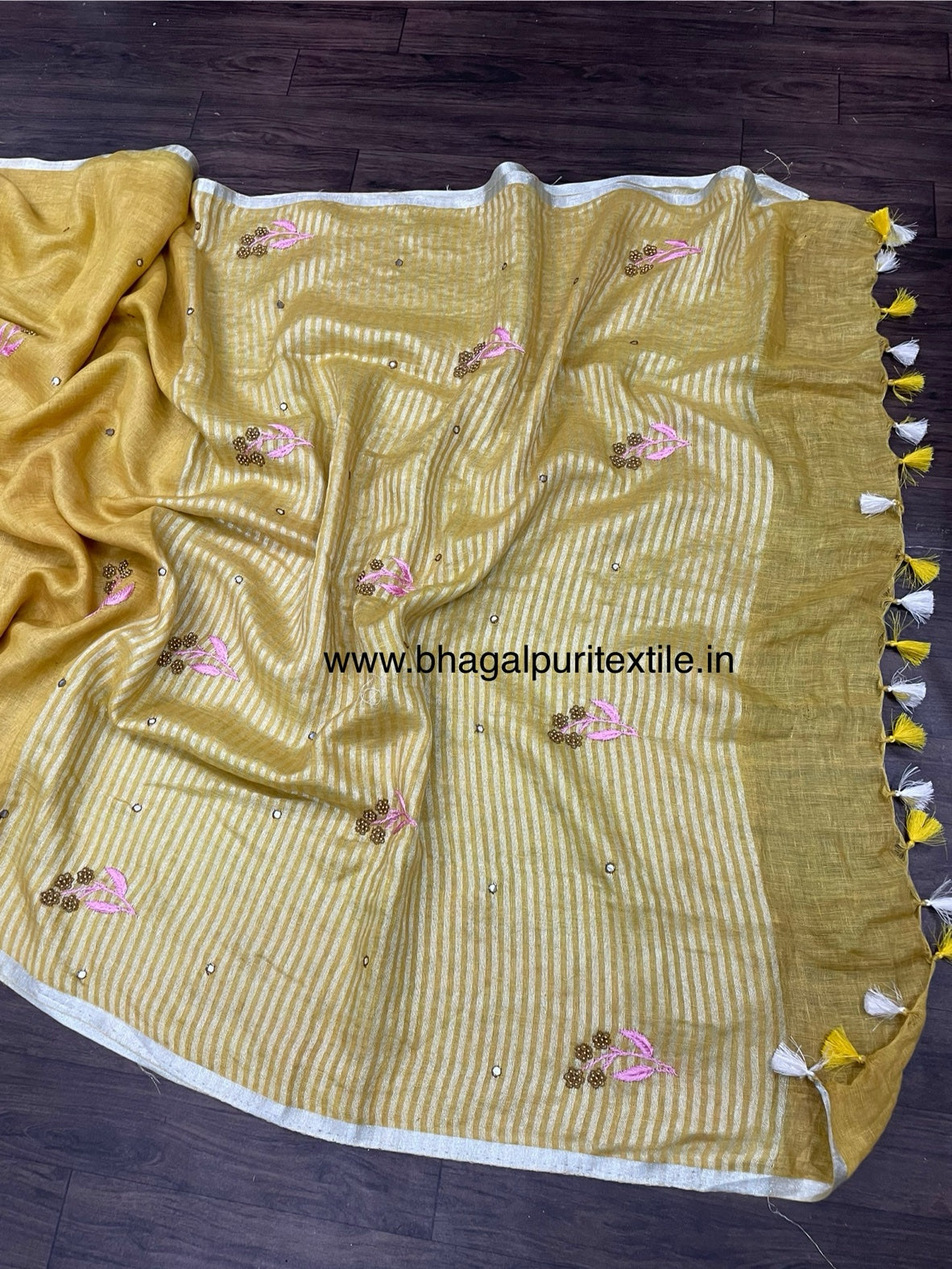 Haldi Linen Embroidery Saree