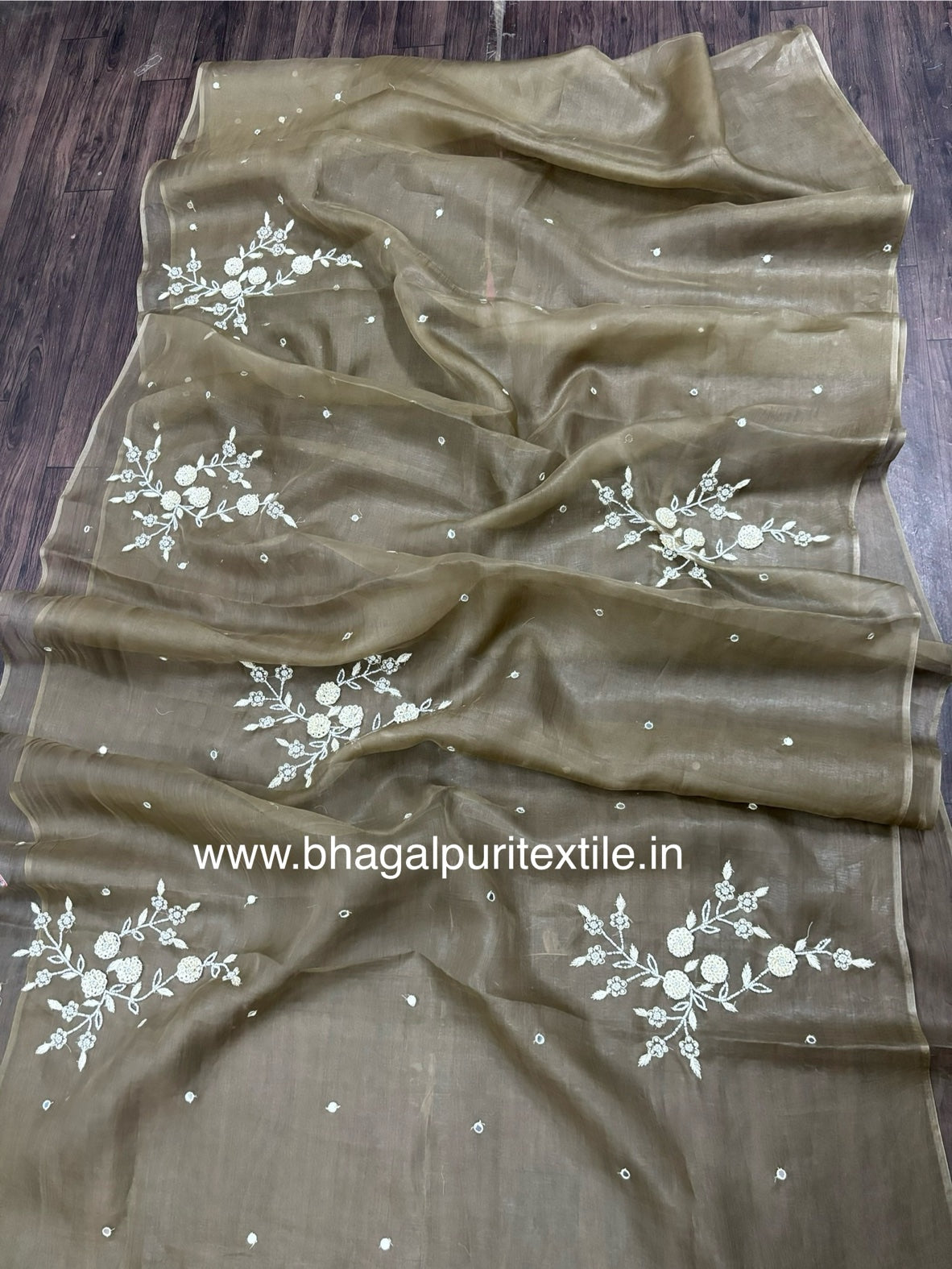 Organza Beads Work Saree Search Code 1046