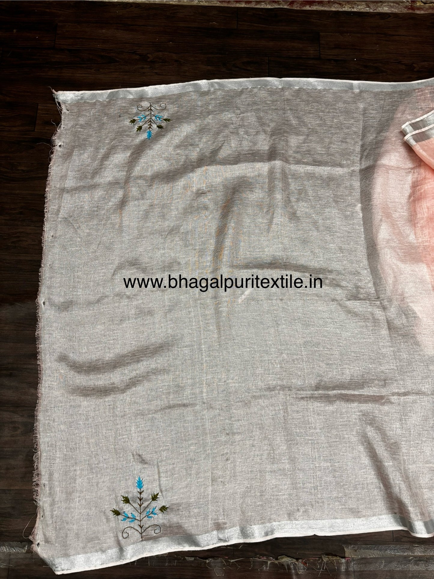 Rose Blush Elegance Linen Hand Embroidered Saree